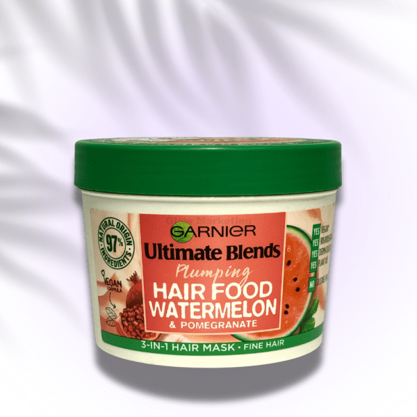 Garnier ultimate blends plumping hair food watermelon & pomegranate 3 in 1 hair mask. 390ml