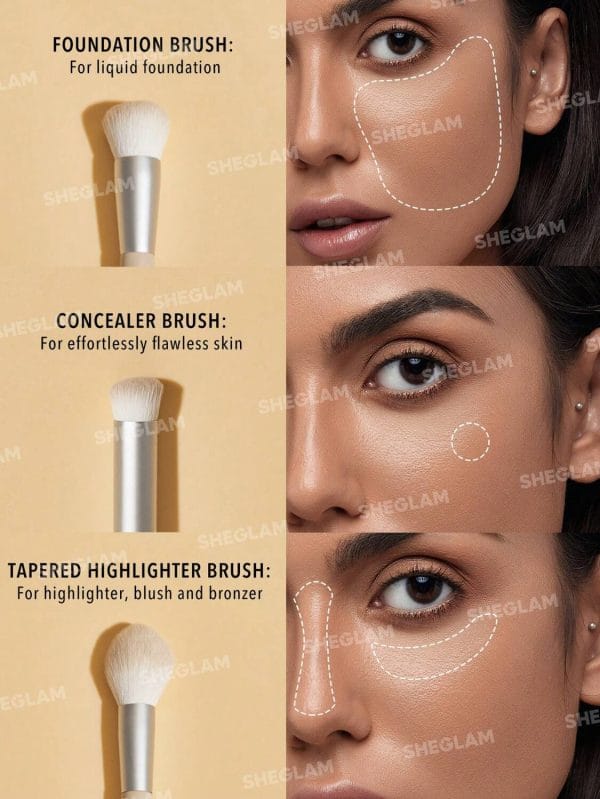SHEGLAM Glam 101 Face Essentials Brush Set With Bag - Image 7